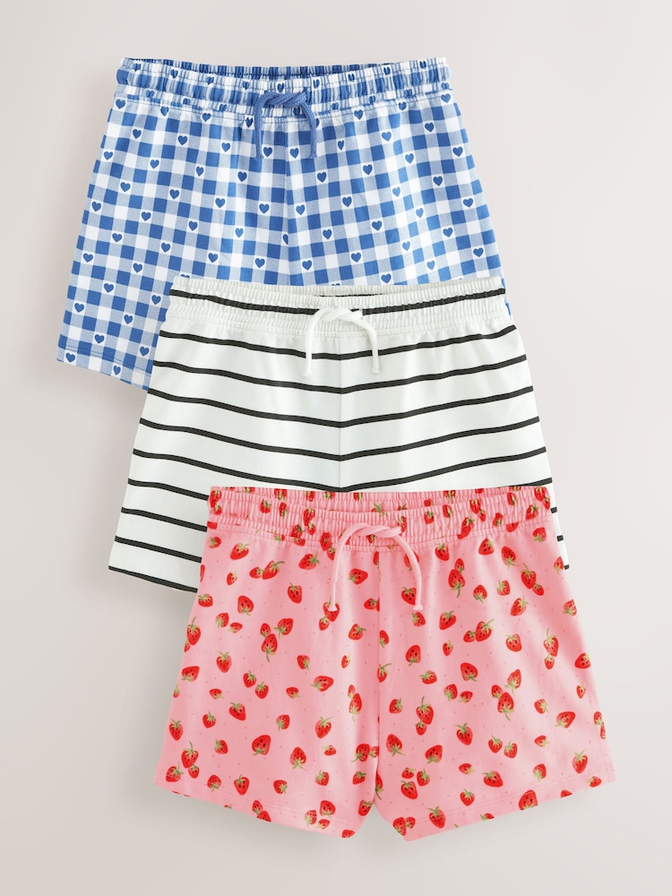 Blue/Stripe/Strawberry Pull On Shorts 3 Pack (3-16yrs) - Image 1 of 7