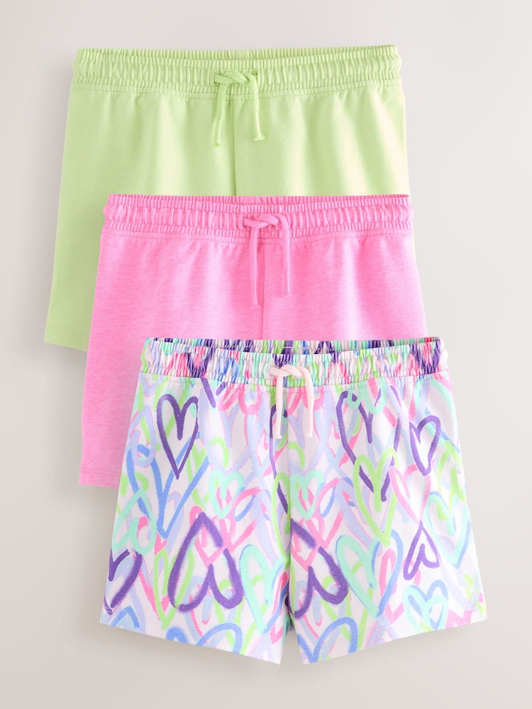 Multi Graffiti Heart/Pink/lLime Pull On Shorts 3 Pack (3-16yrs) - Image 1 of 3