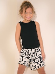 Monochrome Floral Print Pull On Jersey Shorts (3-16yrs) - Image 1 of 8