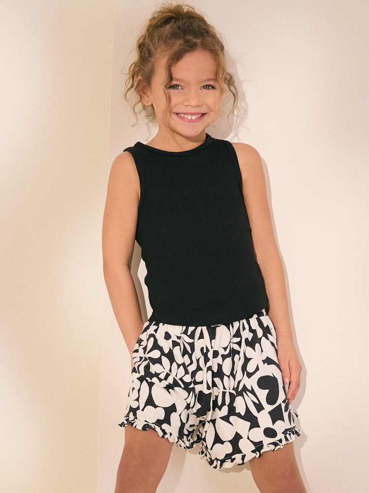 Monochrome Floral Print Pull On Jersey Shorts (3-16yrs) - Image 1 of 8