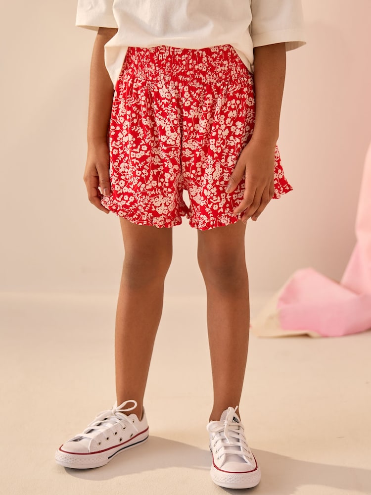Red Ditsy Floral Print Pull On Jersey Shorts (3-16yrs) - Image 1 of 3