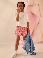 Red Ditsy Floral Print Pull On Jersey Shorts (3-16yrs) - Image 2 of 3