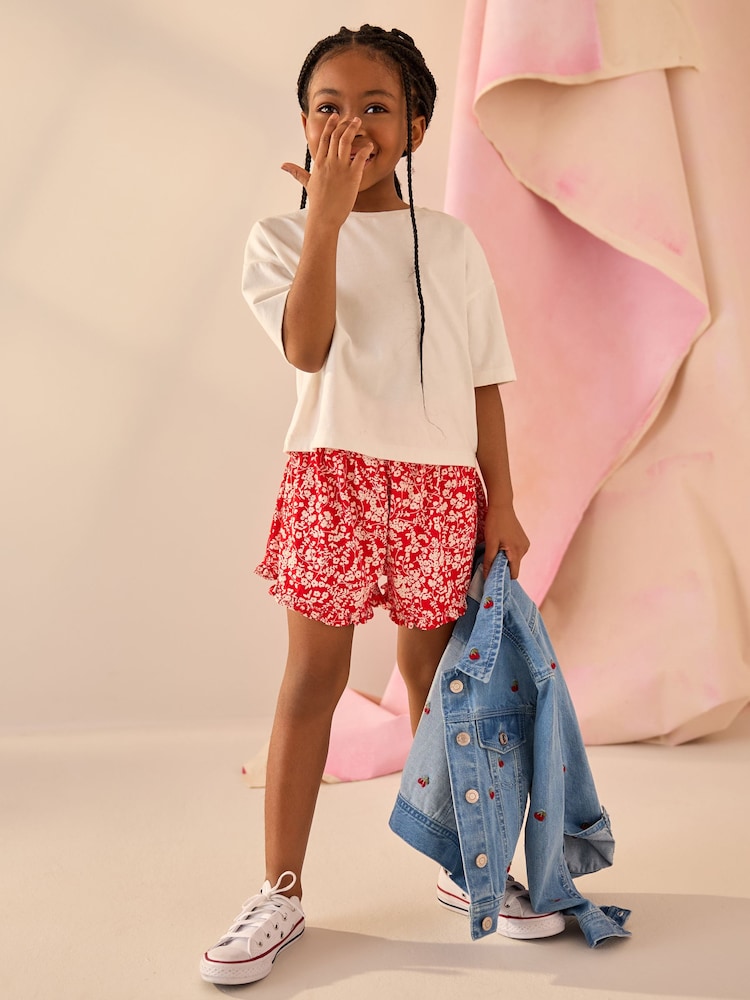 Red Ditsy Floral Print Pull On Jersey Shorts (3-16yrs) - Image 2 of 3