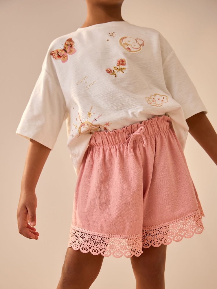 Pink Lace Trim Pull On Short Skirt (3-16yrs) - Image 1 of 1
