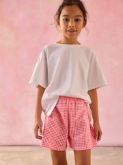 Red Gingham 100% Cotton Pull On Textured Shorts (3-16yrs) - Image 1 of 3