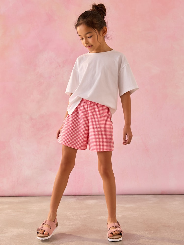 Red Gingham 100% Cotton Pull On Textured Shorts (3-16yrs) - Image 2 of 3
