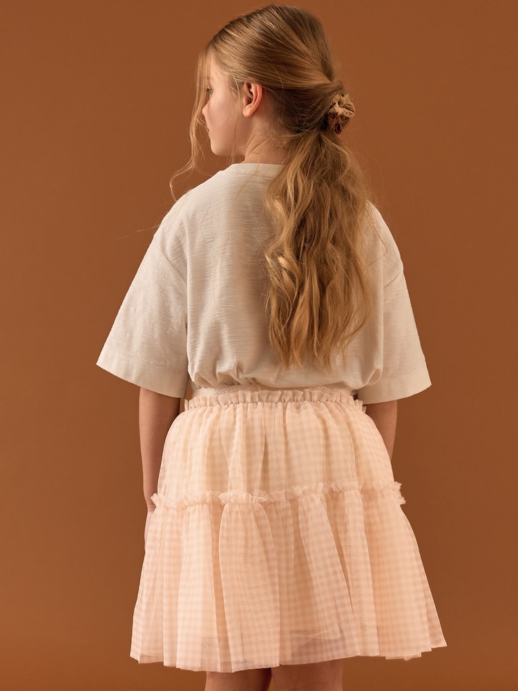 Neutral Gingham Print Mesh Skirt (3-16yrs) - Image 2 of 8