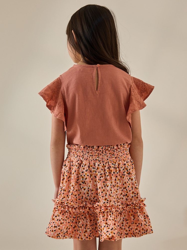 Orange Floral Textured Frill Skirt (3-16yrs) - Image 3 of 8