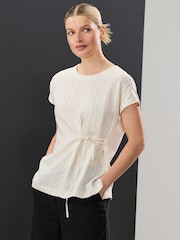 Ecru Pinstripe Woven Mix Tie Side Top - Image 1 of 7