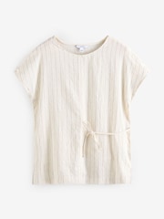 Ecru Pinstripe Woven Mix Tie Side Top - Image 5 of 7