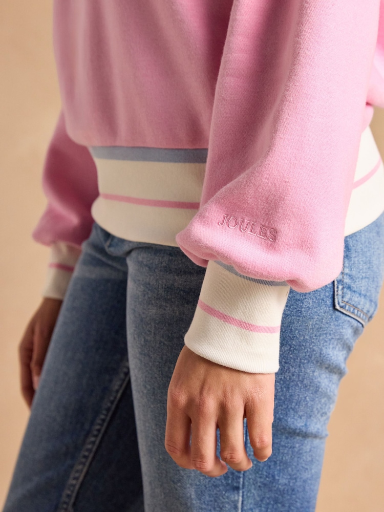 Joules Varsity Pink Cotton Rich Embroidered Sweatshirt - Image 7 of 10