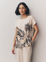 Ecru Scenic Print Woven Mix Tie Side Top - Image 1 of 8