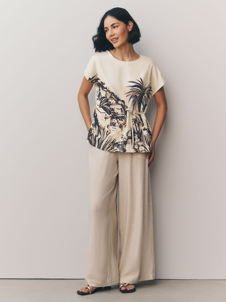 Ecru Scenic Print Woven Mix Tie Side Top - Image 2 of 8