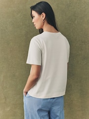 Ecru Tablecloth Print - Embroidered Short Sleeve T-Shirt - Image 2 of 8
