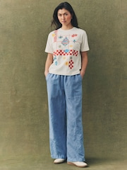 Ecru Tablecloth Print - Embroidered Short Sleeve T-Shirt - Image 3 of 8