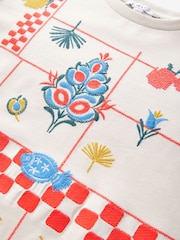Ecru Tablecloth Print - Embroidered Short Sleeve T-Shirt - Image 7 of 8