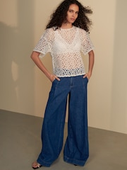 Blanco - Boxy Floral Mesh Short Sleeve Top - Imagen 5 de 8