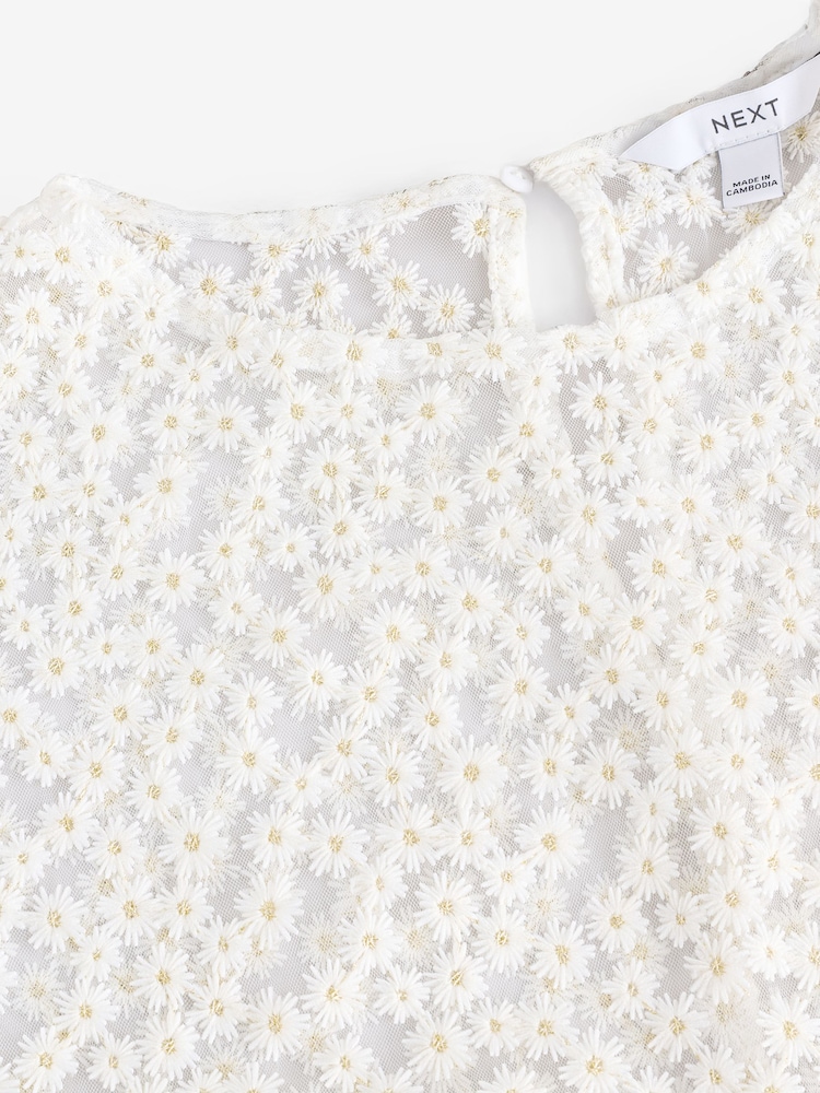 Blanco - Boxy Floral Mesh Short Sleeve Top - Imagen 8 de 8