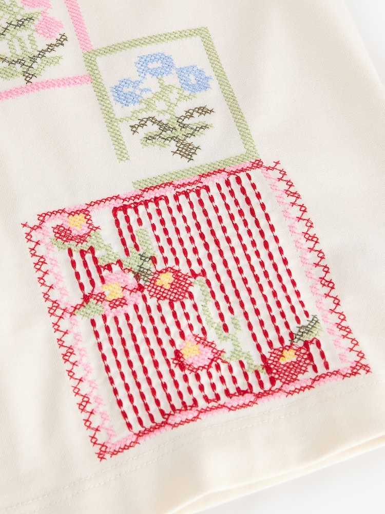 Ecru Cross Stitch Embroidered T-Shirt - Image 7 of 8