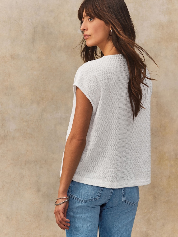 White Textured Short Sleeve V-Neck T-Shirt - Image 2 of 7
