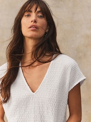 White Textured Short Sleeve V-Neck T-Shirt - Image 5 of 7