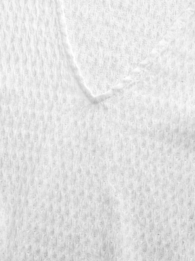 White Textured Short Sleeve V-Neck T-Shirt - Image 7 of 7