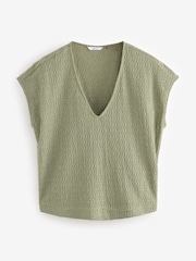 Green Textured Short Sleeve V-Neck T-Shirt - Image 5 of 7