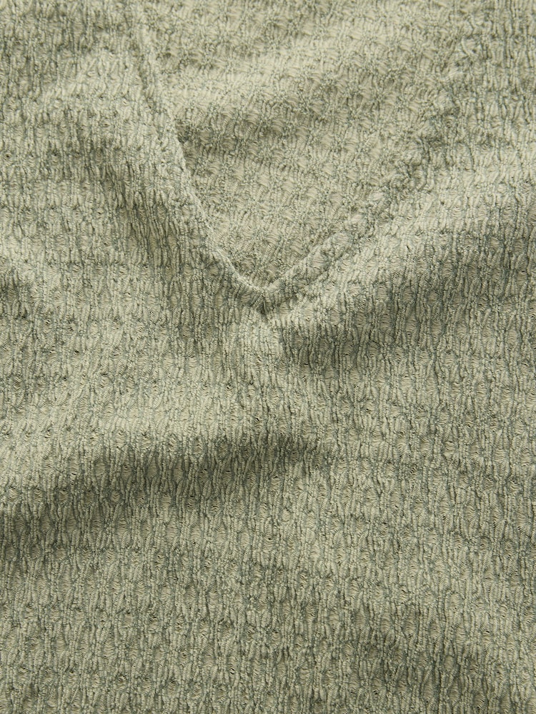 Green Textured Short Sleeve V-Neck T-Shirt - Image 6 of 7