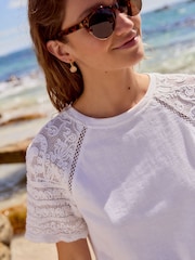 White Crochet Short Sleeve 100% Cotton T-Shirt - Image 2 of 7