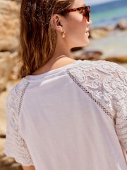 White Crochet Short Sleeve 100% Cotton T-Shirt - Image 3 of 7
