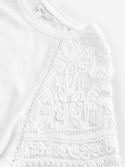 White Crochet Short Sleeve 100% Cotton T-Shirt - Image 6 of 7