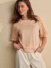 Pink Blush Crochet Short Sleeve 100% Cotton T-Shirt - Image 2 of 6