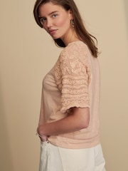 Pink Blush Crochet Short Sleeve 100% Cotton T-Shirt - Image 3 of 6