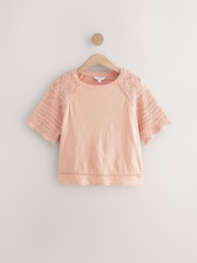 Pink Blush Crochet Short Sleeve 100% Cotton T-Shirt - Image 4 of 6