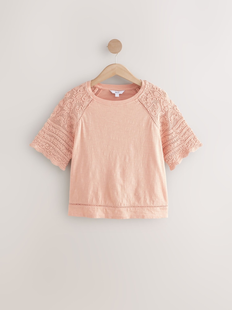 Pink Blush Crochet Short Sleeve 100% Cotton T-Shirt - Image 4 of 6