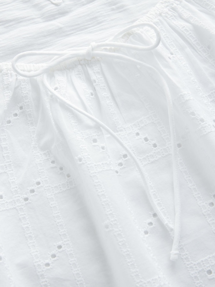 White Broderie Boho Short Sleeve Ric Rac 100% Cotton Top - Image 7 of 8