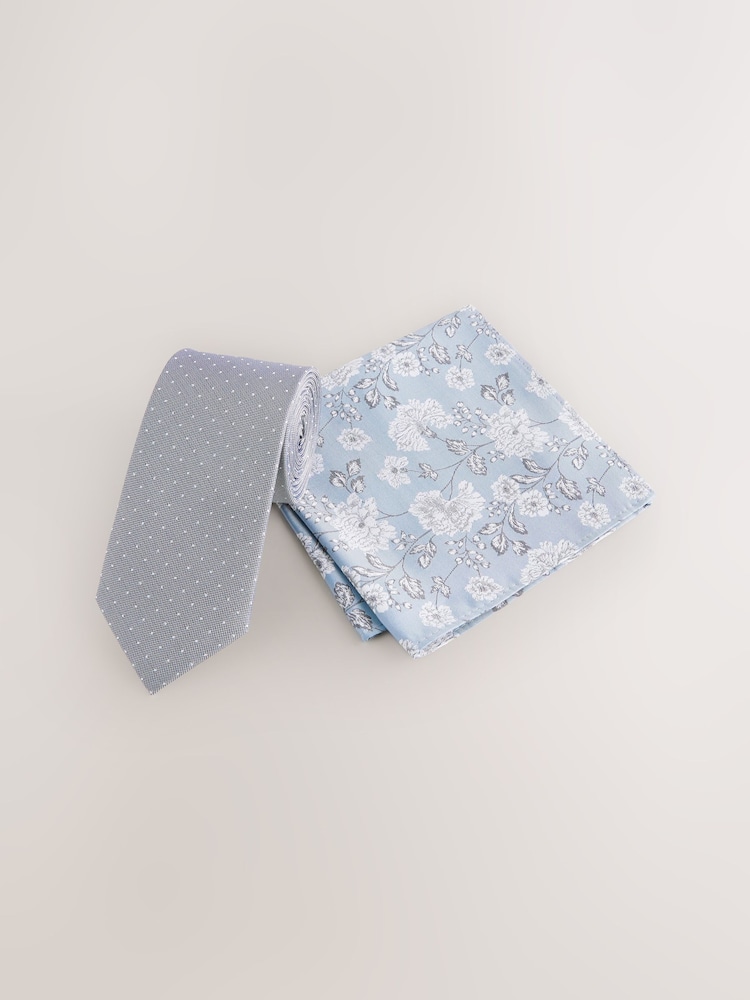 Blue 100% Silk Tie and Pocket Square Set - Image 2 of 5