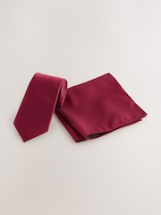 Red Slim Textured Tie And Pocket Square Set - Image 1 of 4