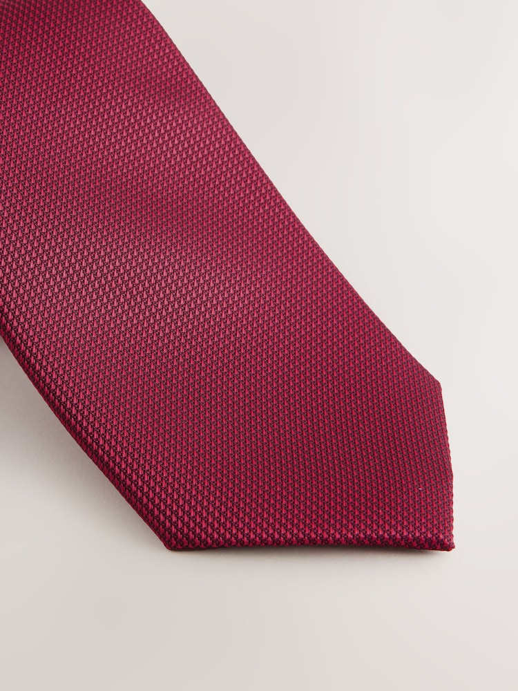 Red Slim Textured Tie And Pocket Square Set - Image 2 of 4