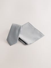 Grey Slim Textured Tie And Pocket Square Set - Image 1 of 4