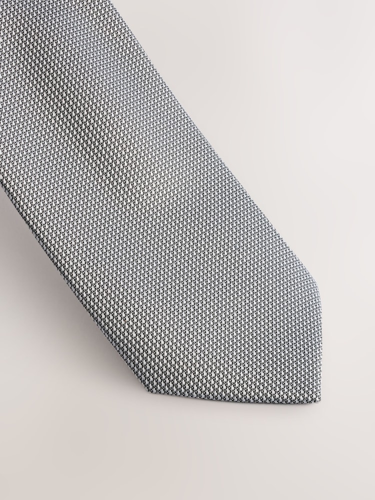Grey Slim Textured Tie And Pocket Square Set - Image 2 of 4