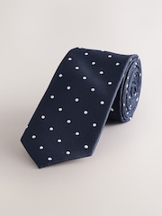 Navy Polka Dot Printed Tie - Image 1 of 3