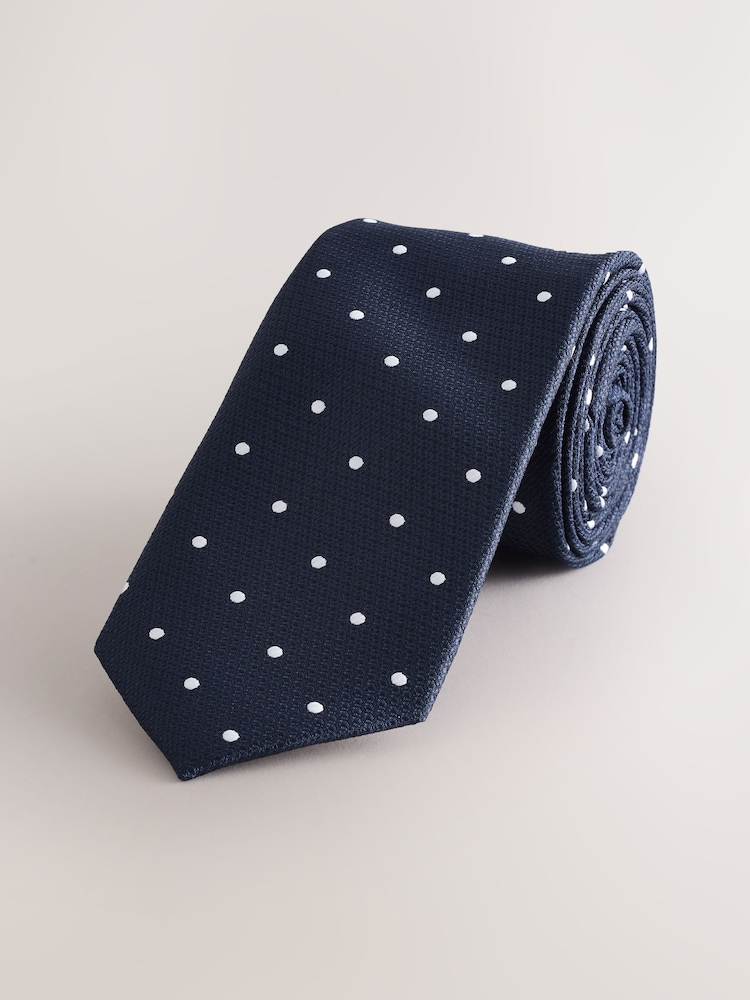 Navy Polka Dot Printed Tie - Image 1 of 3