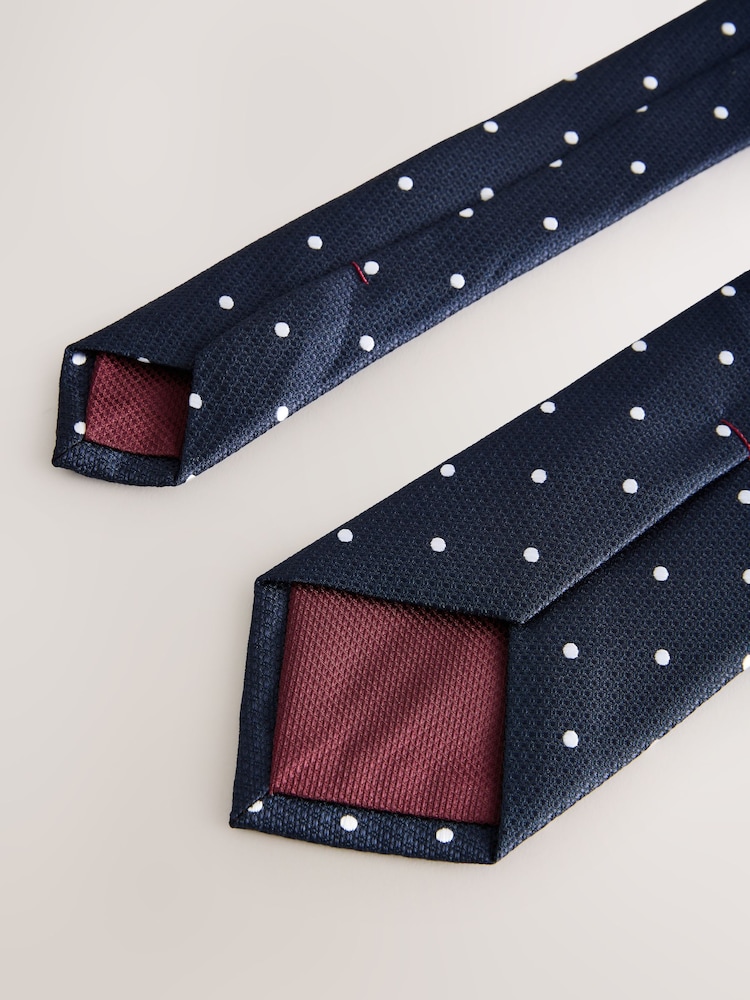 Navy Polka Dot Printed Tie - Image 3 of 3