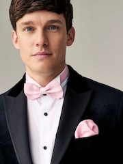 Pink Silk Bow Tie With Pocket Square - Image 1 of 4