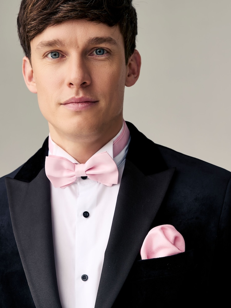 Pink Silk Bow Tie With Pocket Square - Image 1 of 4