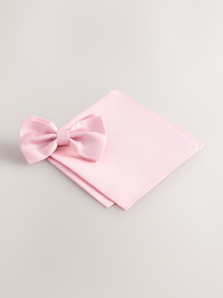 Pink Silk Bow Tie With Pocket Square - Image 2 of 4