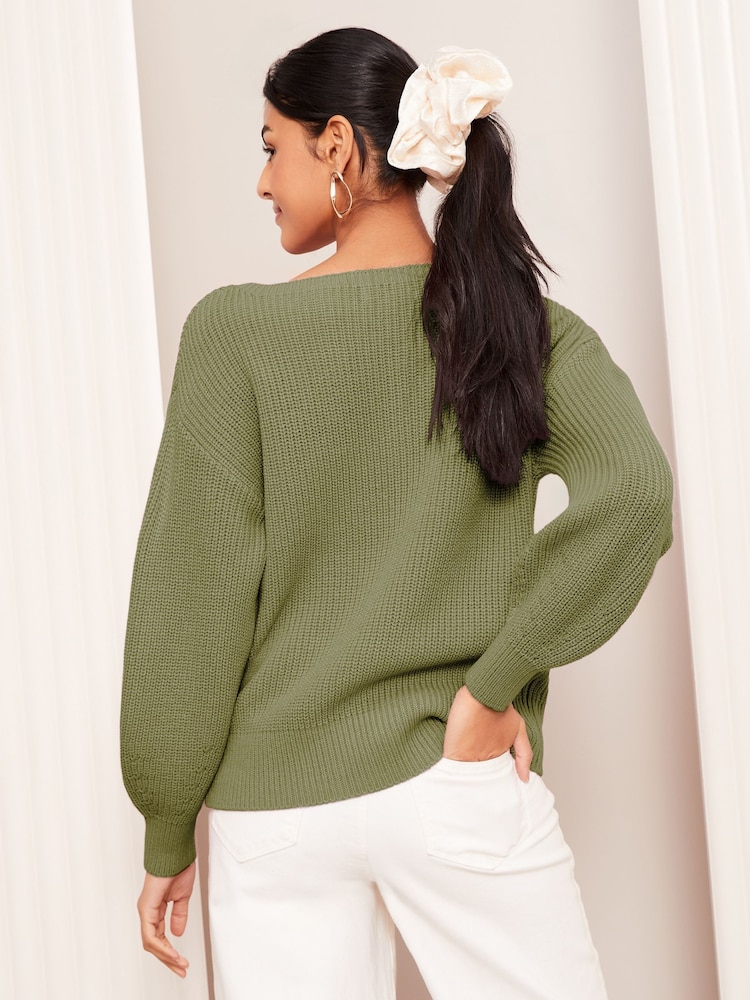 Friends Like These Khaki Green Off The Shoulder Jumper - Image 4 of 4
