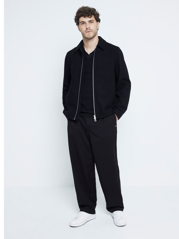 River Island Black Diamond Stitch 100% Cotton Open Collar Jumper - Image 2 of 6 River Island Black Diamond Stitch 100% Cotton Open Collar Jumper - Image 2 of 6