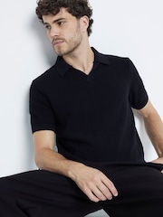 River Island Black Diamond Stitch 100% Cotton Open Collar Jumper - Image 3 of 6